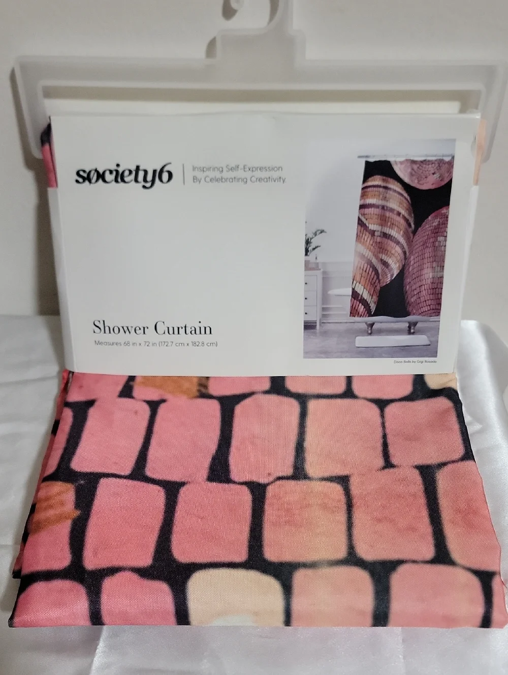 Society6 Pink and Peach Discoball Tile Shower Curtain By Gigi Rosado